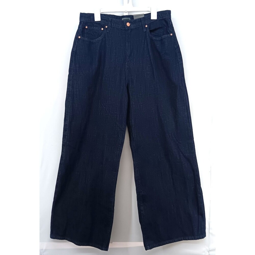 Worthington Jeans Womens Size 14 Blue Dark Wash Denim Wide Leg Crop Trousers NWT
